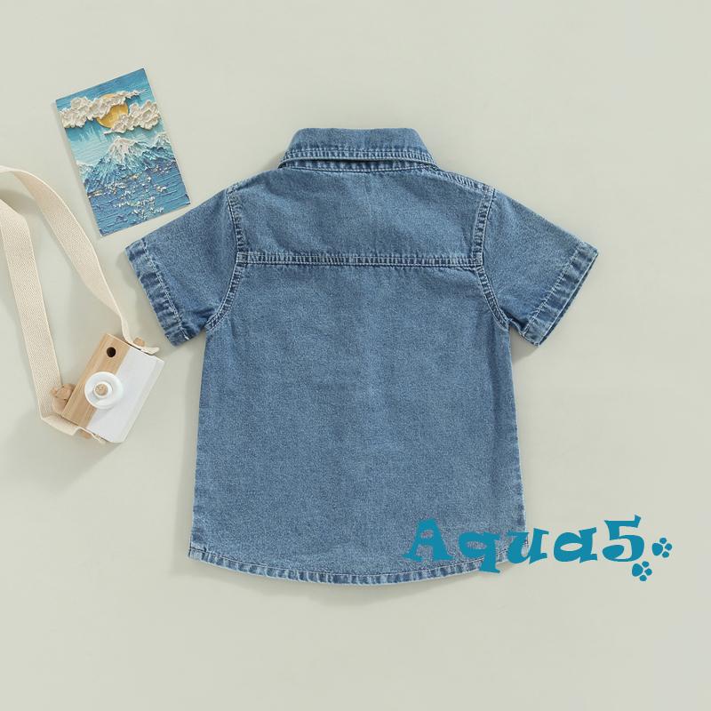 Áo Sơ Mi Denim Ngắn Tay Màu Sắc Đơn Giản Cho Bé Trai