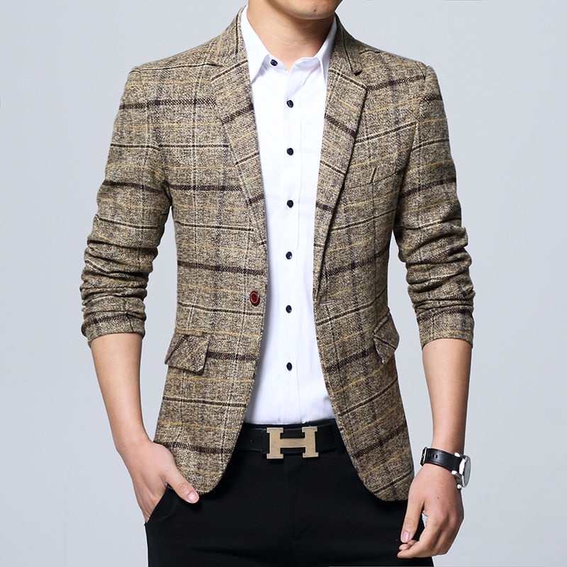Áo Khoác Vest Kẻ Sọc Caro Phong Cách Hàn Quốc Thời Trang Xuân Thu Cho Nam