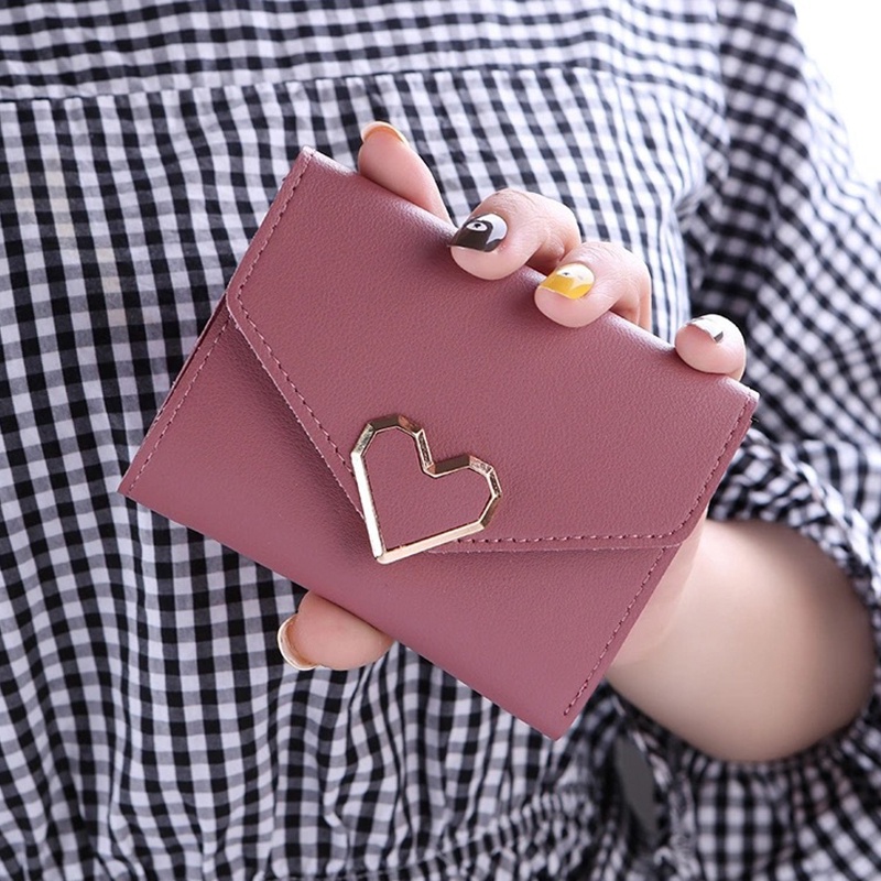 1 Ví Nữ Da PU Gập Đôi Khóa Kim Loại Hình Trái Tim