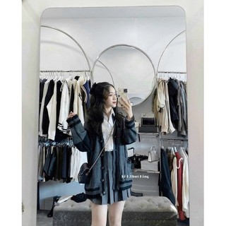 ÁO KHOÁC CARDIGAN MÀU GHI PHỐI VIỀN ĐEN BASIC