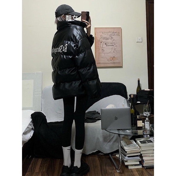 Áo khoác phao da ,Áo phao béo mùa đông dáng rộng chất da pu hoạ tiết chữ in thời trang nam nữ-Áo khoác phao nữ | BigBuy360 - bigbuy360.vn