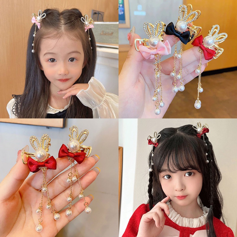 Kẹp Tóc Tua Rua Hình Tai Thỏ Đáng Yêu Cho Bé Gái