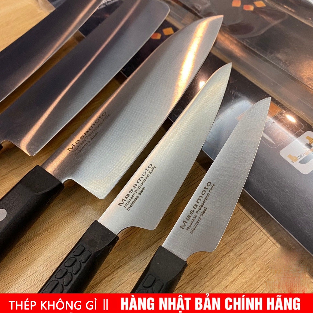 Dao làm bếp siêu sắc MASAMOTO tiêu chuẩn Nhật Bản thép không gỉ, cán nhựa PP chịu nhiệt