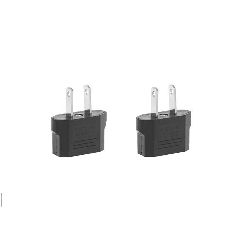 Set 2 phích cắm chuyển đổi 2 chân 10A màu đen đầu tròn sang đầu dẹp (EU sang US)