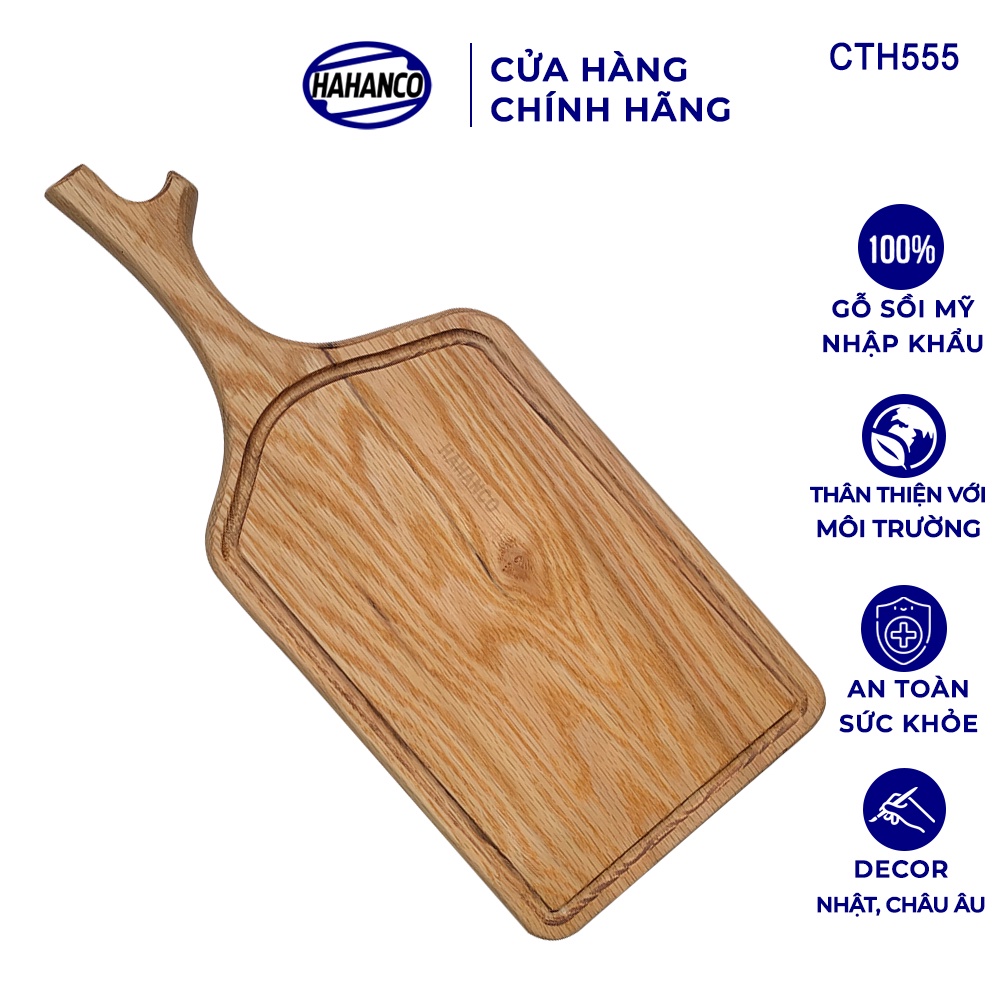 Thớt Tay Cầm Sừng Hươu Gỗ Sồi HAHANCO Nhập Khẩu Mỹ Có Rãnh Bao Quanh CTH555