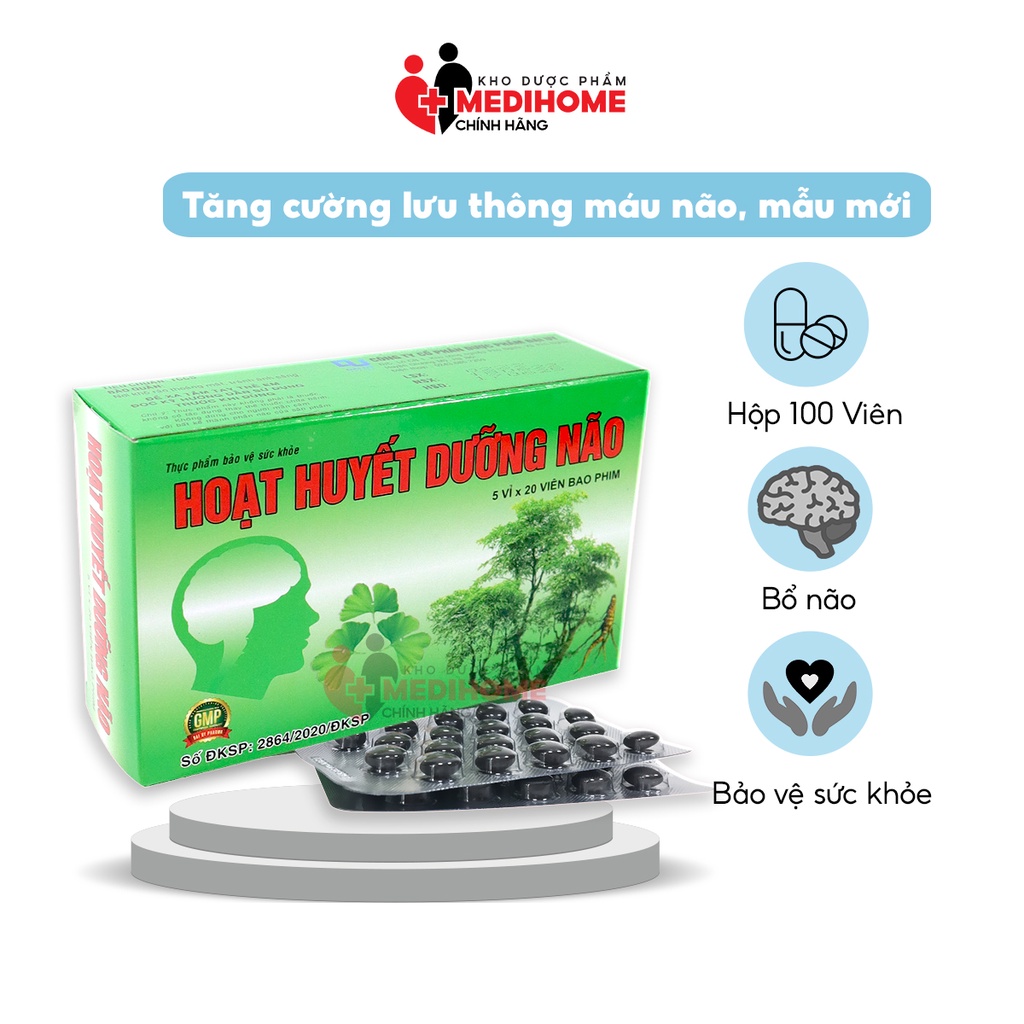 Hoạt huyết dưỡng não đ.y hộp 100 viên - Bổ não, tăng cường tuần hoàn máu não từ đinh lăng, bạch quả