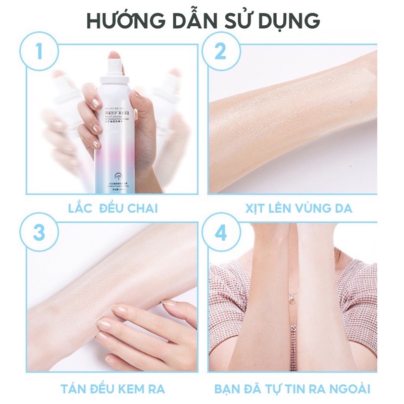 Xịt chống nắng trắng da dưỡng ẩm da khô dạng xịt Maycreate