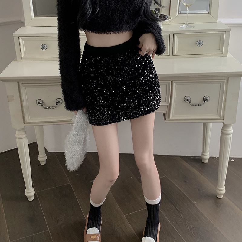 Chân Váy Chữ a Lưng Cao Đính Kim Sa Lấp Lánh Thời Trang Cho Nữ