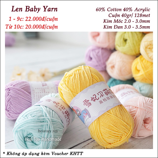 Len Baby Yarn đan móc trang phục, phụ kiện cho bé. Bảng màu từ 41 đến 67