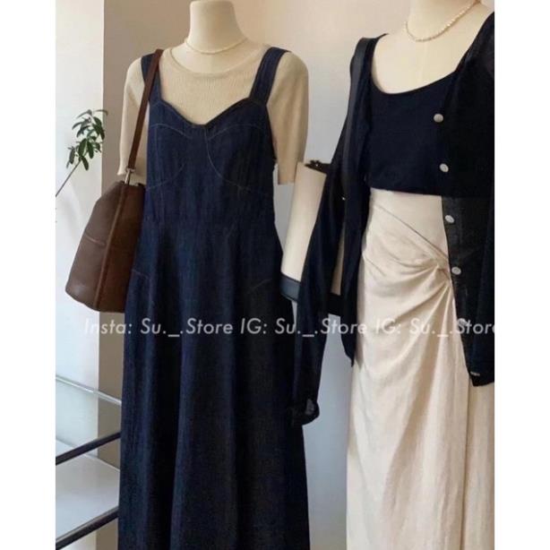 VÁY YẾM DENIM VIỀN CHỈ CHUN LƯNG STYLE ULZZANG 0403
