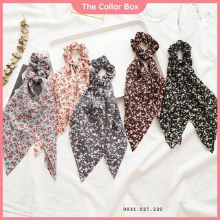 Dây buộc tóc vải hoa nhí vintage scrunchies nơ dài xinh xắn - Mã SC046