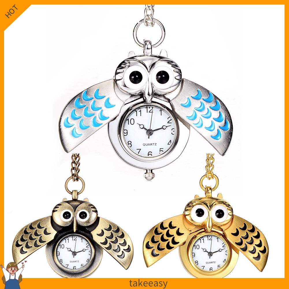 Đồng hồ bỏ túi chạm khắc hình chim cú hoạt hình dễ thương
