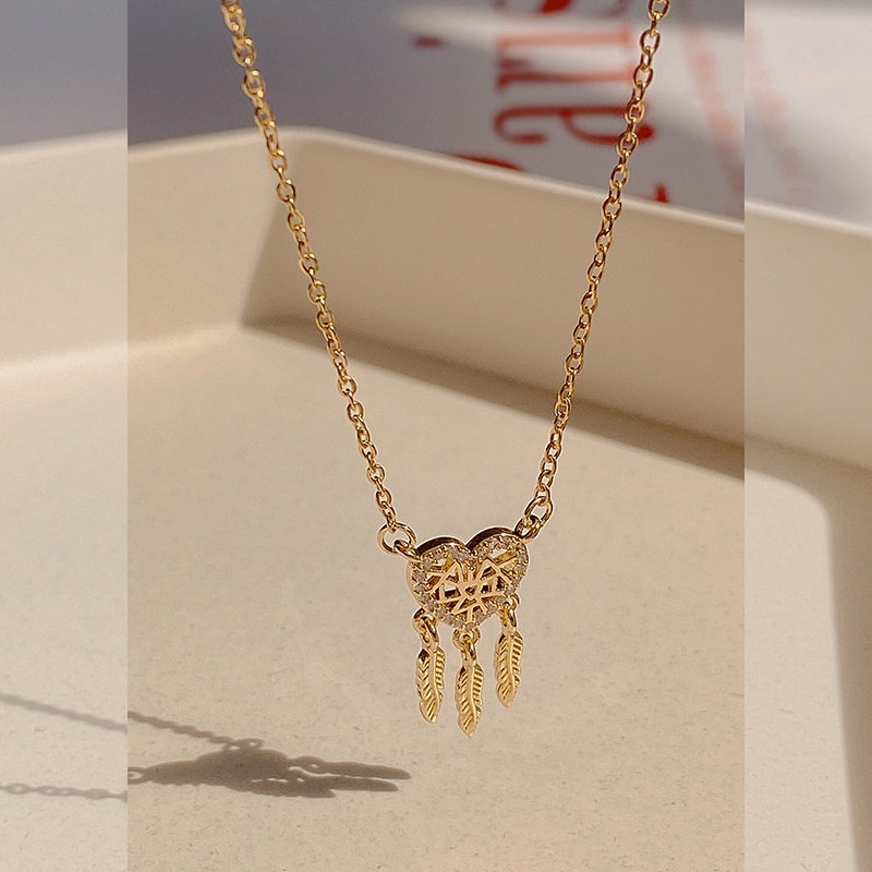 YeYi Vòng cổ Thép Titan Mặt Hình Lông Vũ Đính Đá Opal Phong Cách Hàn Quốc Cho Nữ