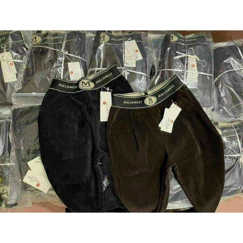 Quần Baggy Nhung Cạp Chữ Hàng Loại 1 Mặc Thu Đông