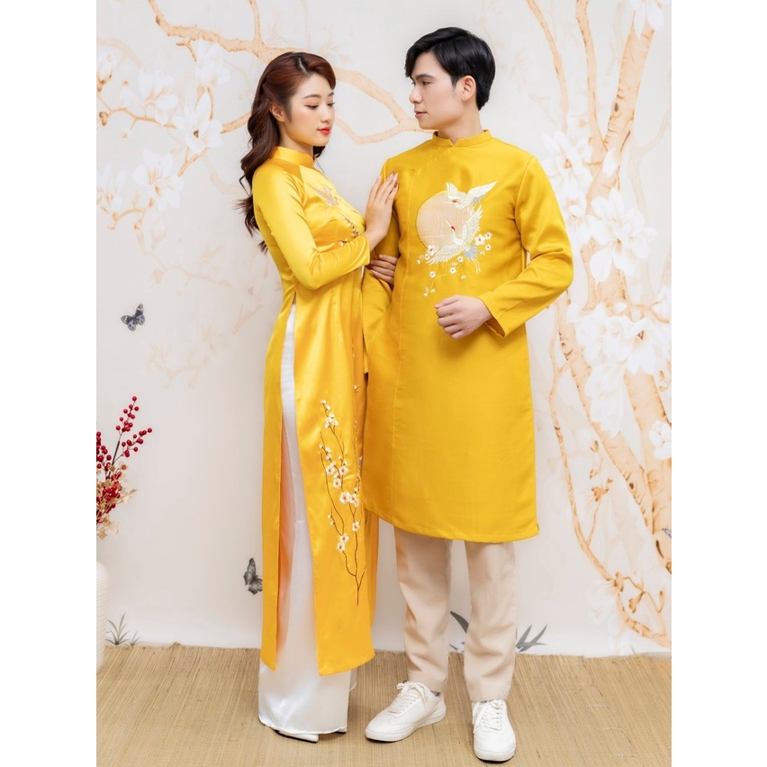 YẾN XUÂN VÀNG - Bộ áo dài xinh dành cho gia đình, áo dài gia đình hiện đại, áo dài tết 2023 UP005