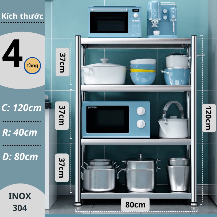 Kệ inox 304 để đồ nhà bếp, để lò vi sóng đa năng 4, 5 tầng thông minh - ảnh sản phẩm 3