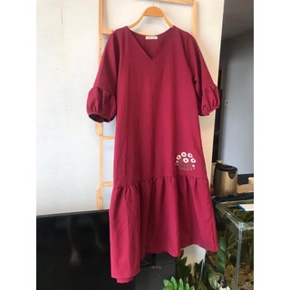 đầm suông linen thun đỏ mận tết