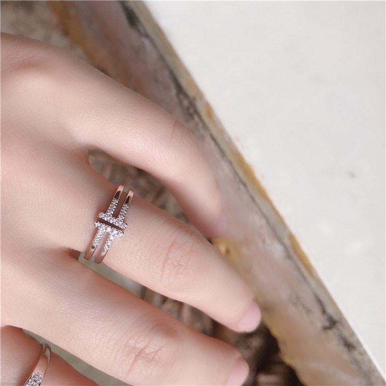 Nhẫn Hở Mạ Bạc 925 Đính Kim Cương Nhân Tạo Phong Cách Hàn Quốc Thời Trang