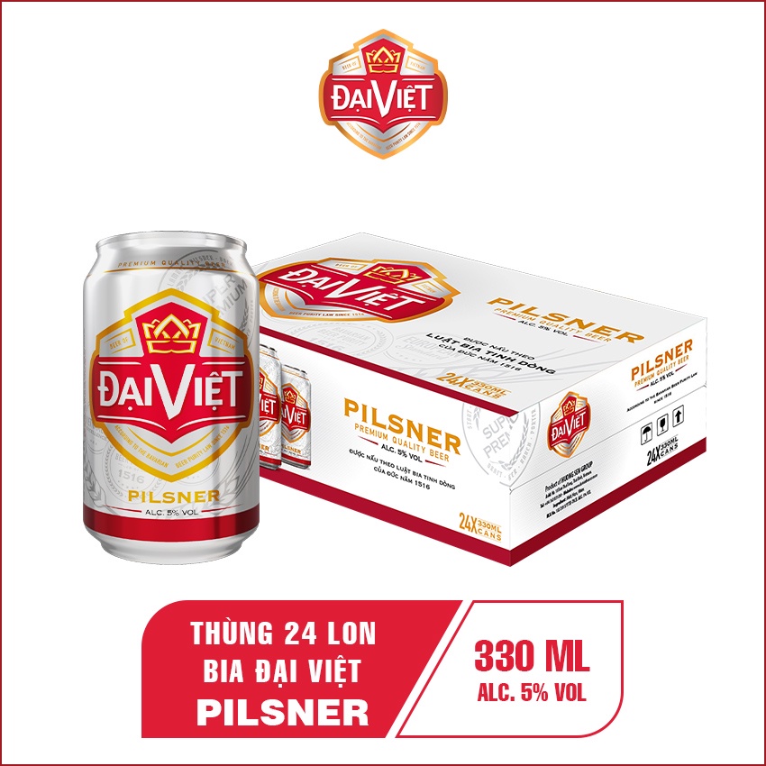 24 lon bia Đại Việt pilsner - bia tinh dòng Đức chuẩn "Gu" lon 330ml