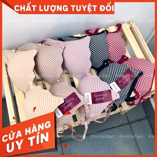  Áo ngực không gọng mút mỏng 0.5cm su mềm caro mịn xì teen dâu - Áo lót tuổi mới lớn 