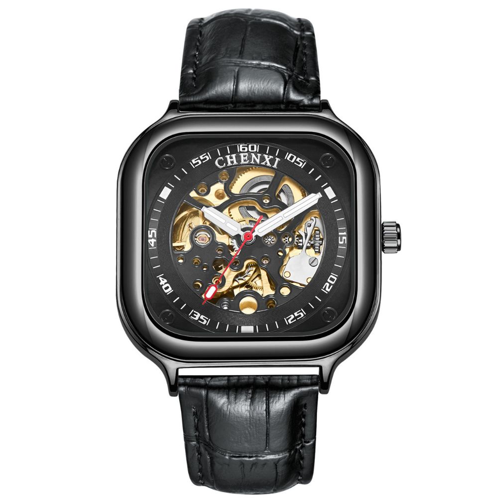 Đồng Hồ Cơ Nam Chenxi Mặt Vuông Chất Liệu Thép Không Rỉ Thiết Kế Lộ Máy Tự Động Cao Cấp