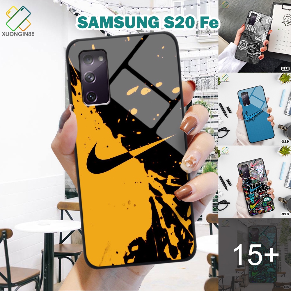 Ốp lưng kính Samsung S20 Fe in 3D hình Logo các hãng giầy nổi tiếng
