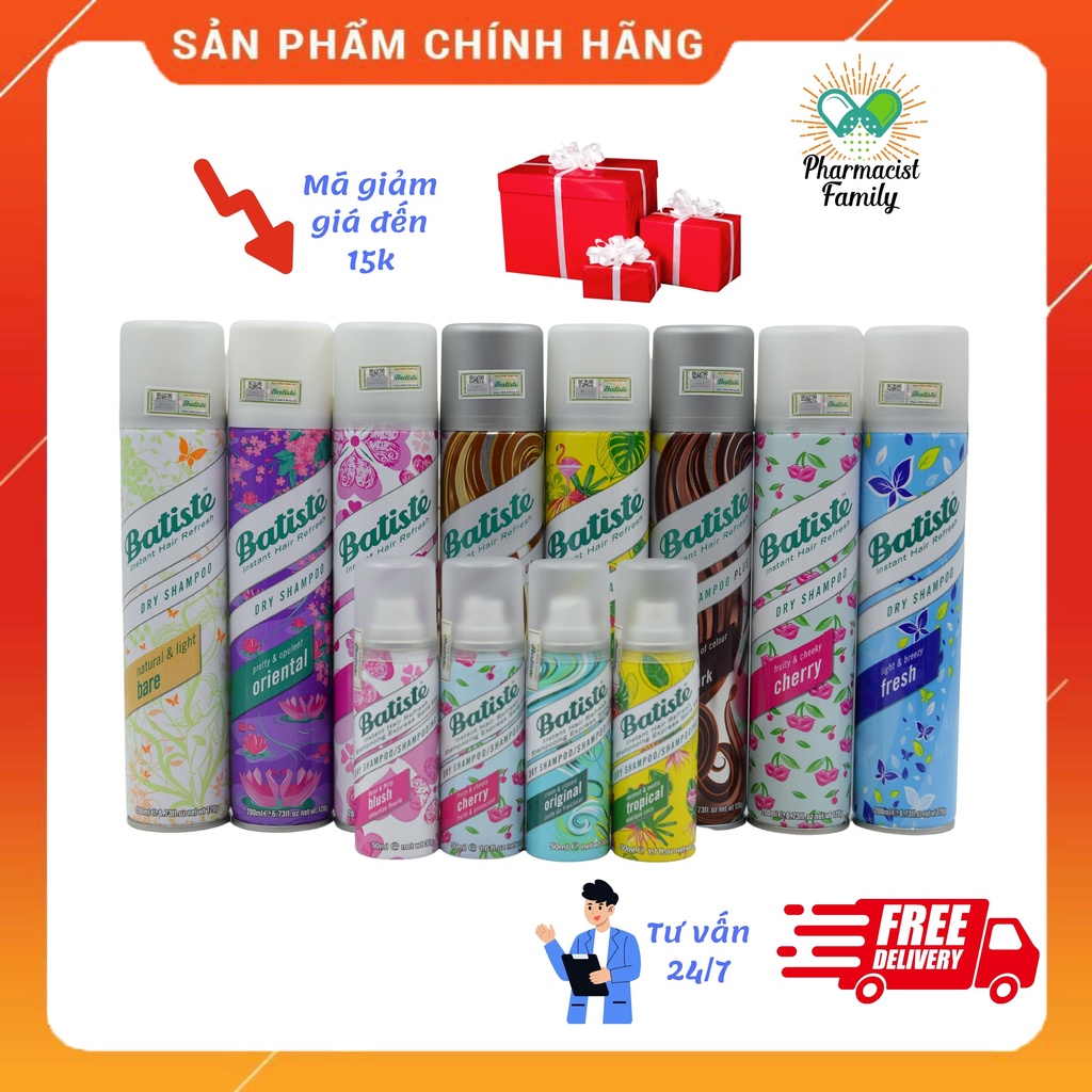 [UK] Dầu gội đầu khô Batiste Hết ngứa, hết bết đầu tức thì - 50ml - 200ml