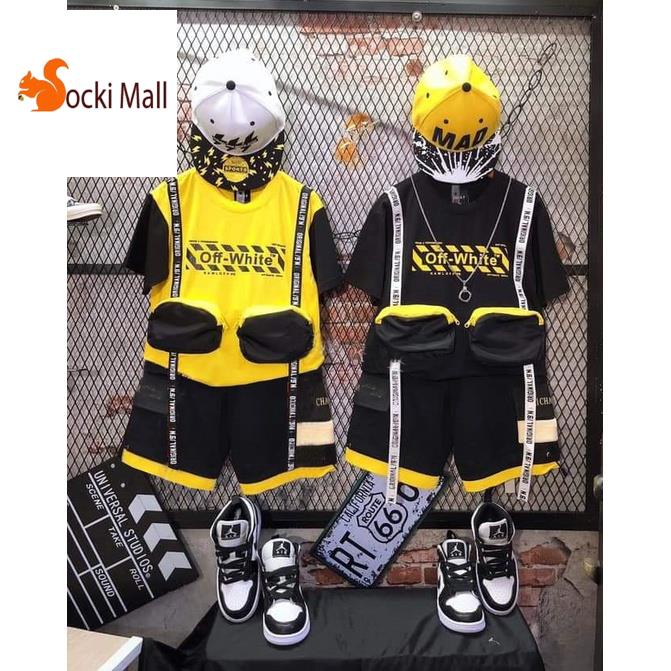 Đồ bộ cho bé trai, bé gái, ngắn tay HipHop, thun 100% cotton - Socnaukids (Vàng) (210571) [FREESHIP](Loại 1)