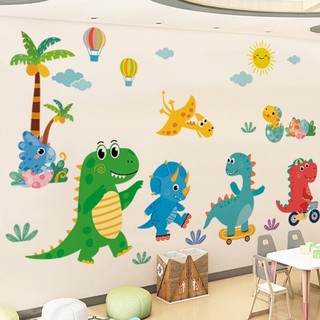 Decal dán tường vườn khủng long ngộ nghĩnh cho bé