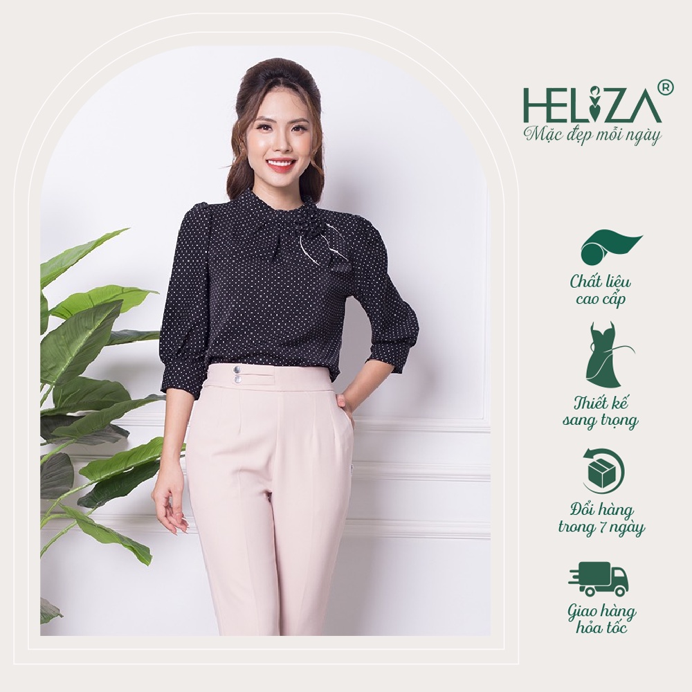 Áo Sơ Mi Tay Lỡ Cổ Đứng Họa Tiết Chấm Bi Hoa Cài Lệch Duyên Dáng Hàng Thiết Kế Heliza Fashion Lụa Hàn Cao Cấp A155