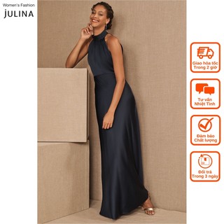 Đầm maxi satin cổ yếm satin xanh dương sang trọng dự tiệc SachinandBabi jf162