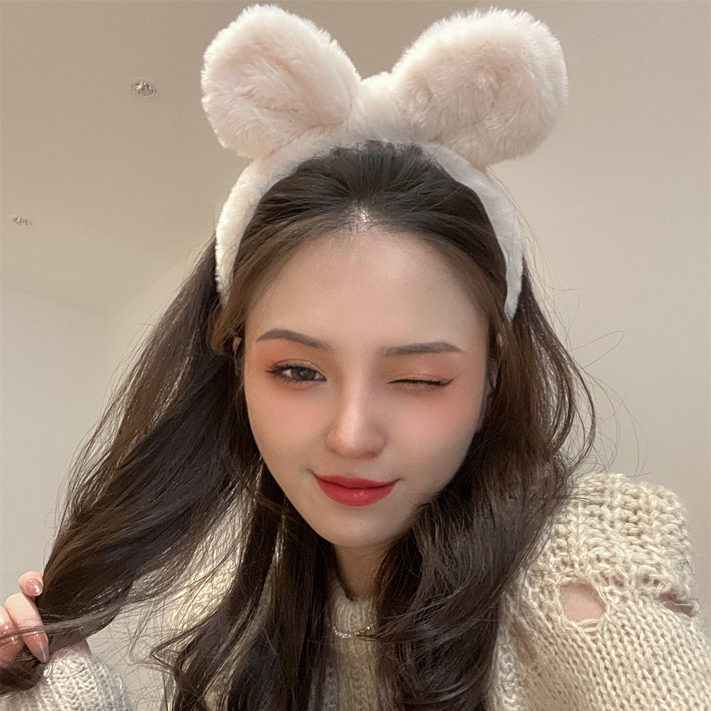 Băng Đô Tai Thỏ Lông Xù Màu Kẹo Dễ Thương Chống Trượt Cho Bé Gái