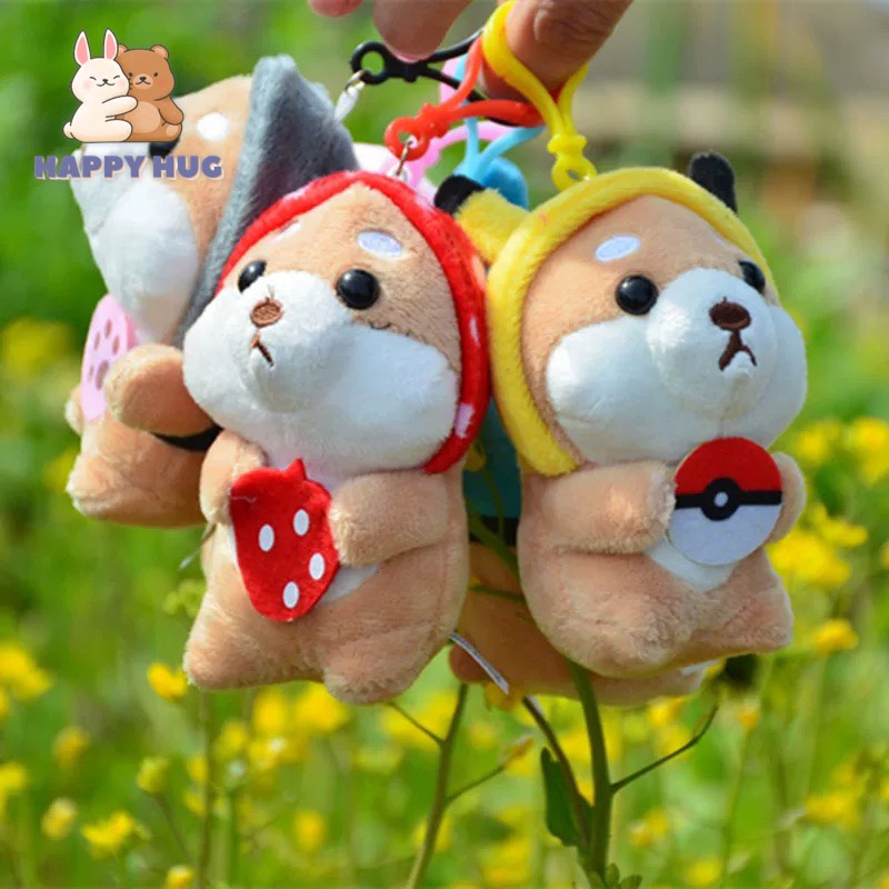 Gấu bông móc khóa chó Shiba 10cm đội mũ dễ thương, thú nhồi bông đáng yêu - Happy Hug
