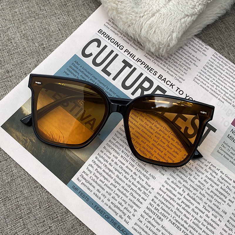 Kính Chống Nắng Chống Tia UV Gọng Vuông Lớn Màu Vàng Cổ Điển Phong Cách Hàn Quốc Thời Trang Cho Nam Và Nữ