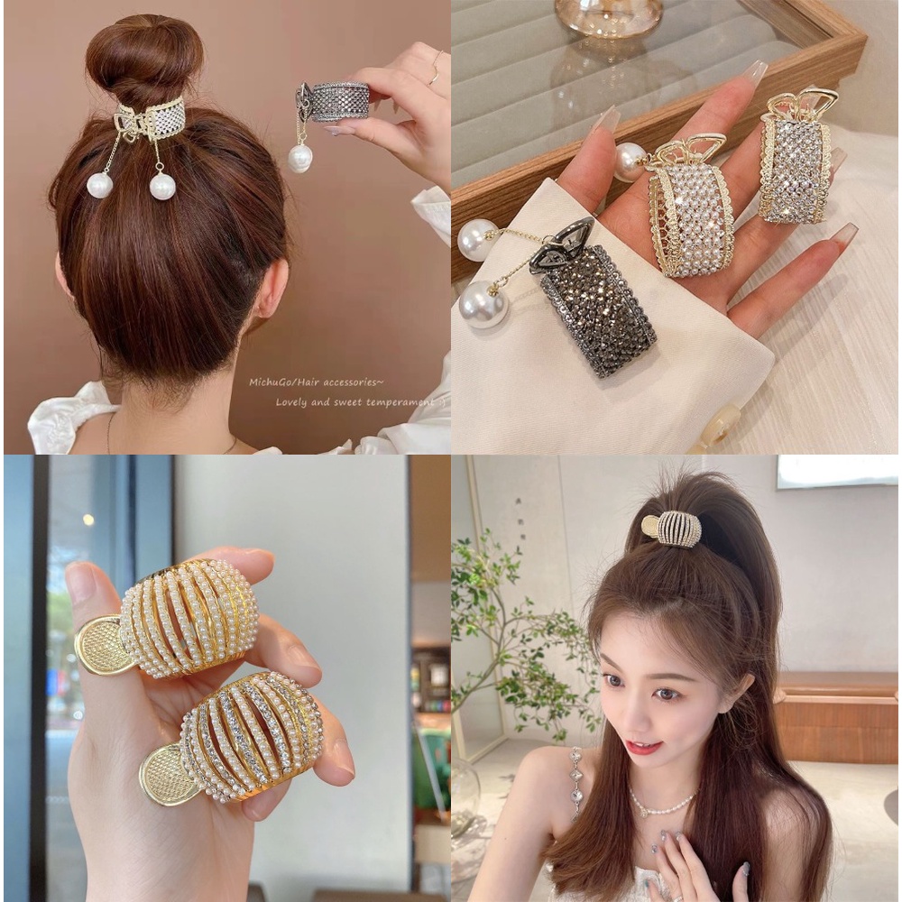 Kẹp Tóc Kim Loại Đính Đá Và Ngọc Trai Nhân Tạo Thời Trang