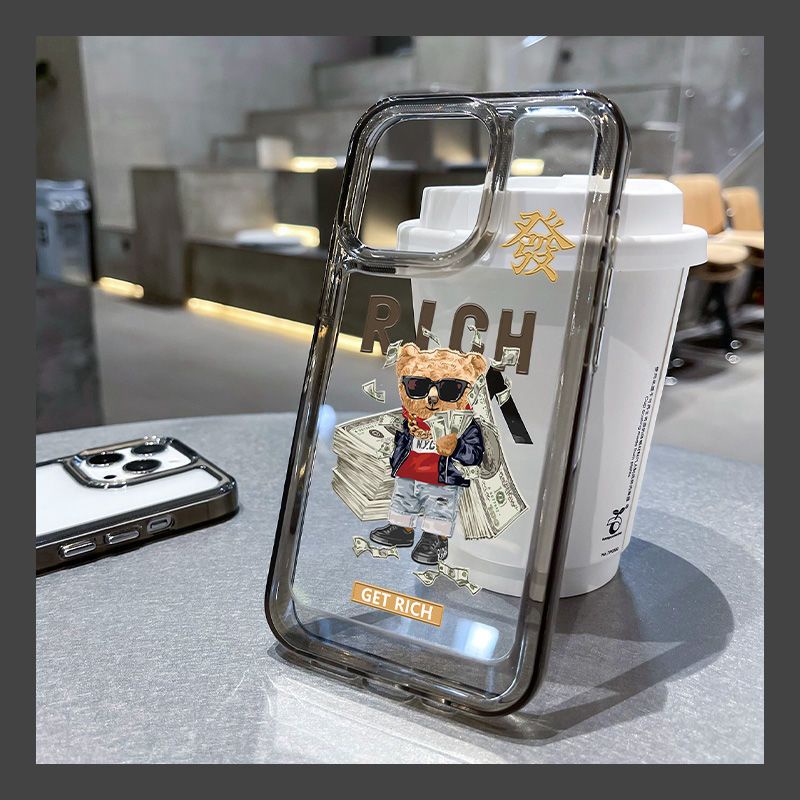 Ốp Điện Thoại Dẻo Viền Đen Họa Tiết Chú Gấu Dễ Thương Cho IPhone 11 12 13 14 Pro Max XR XS X 8 7 6 6S Plus