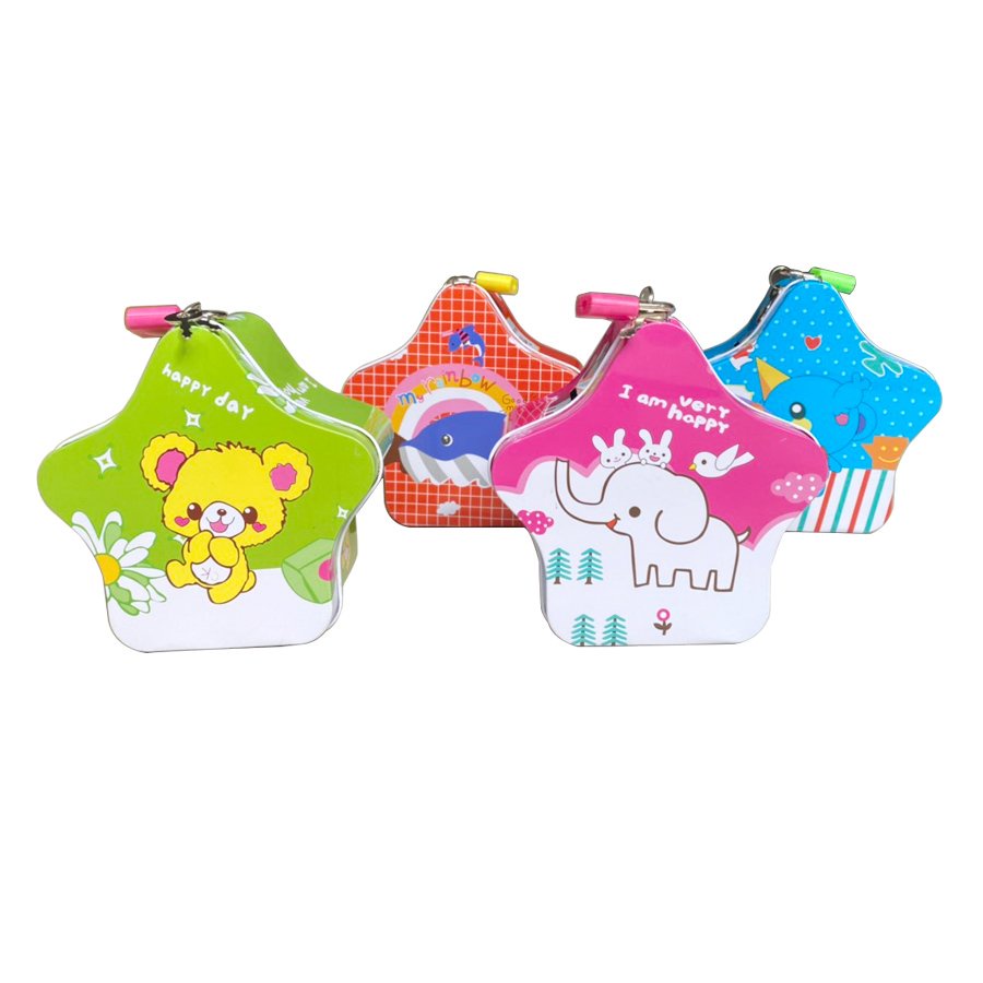 Két Sắt Ống Heo Tiết Kiệm Hình Ngôi Sao Có Khóa Mini Cho Bé