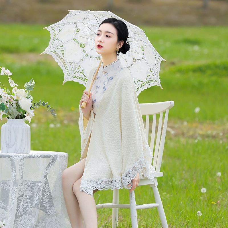 [M &amp; E] Hàng Có Sẵn Áo Khoác Sườn Xám Có Khăn Choàng Nhẹ Nhàng Thanh Lịch Cashmere Giả Điều Hòa Nhiệt Độ @ -