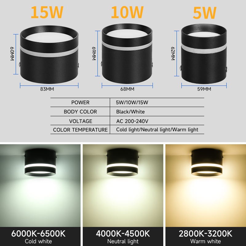 Đèn Led Gắn Trần ốp trần nổi 5/10/15W,đèn ống bơ ,Trang trí chiếu sáng nhà,chiếu sáng gắn trần trong nhà 220V,Đèn LED âm trần hiện đại,đèn ống bơ Phong cách hiện đại