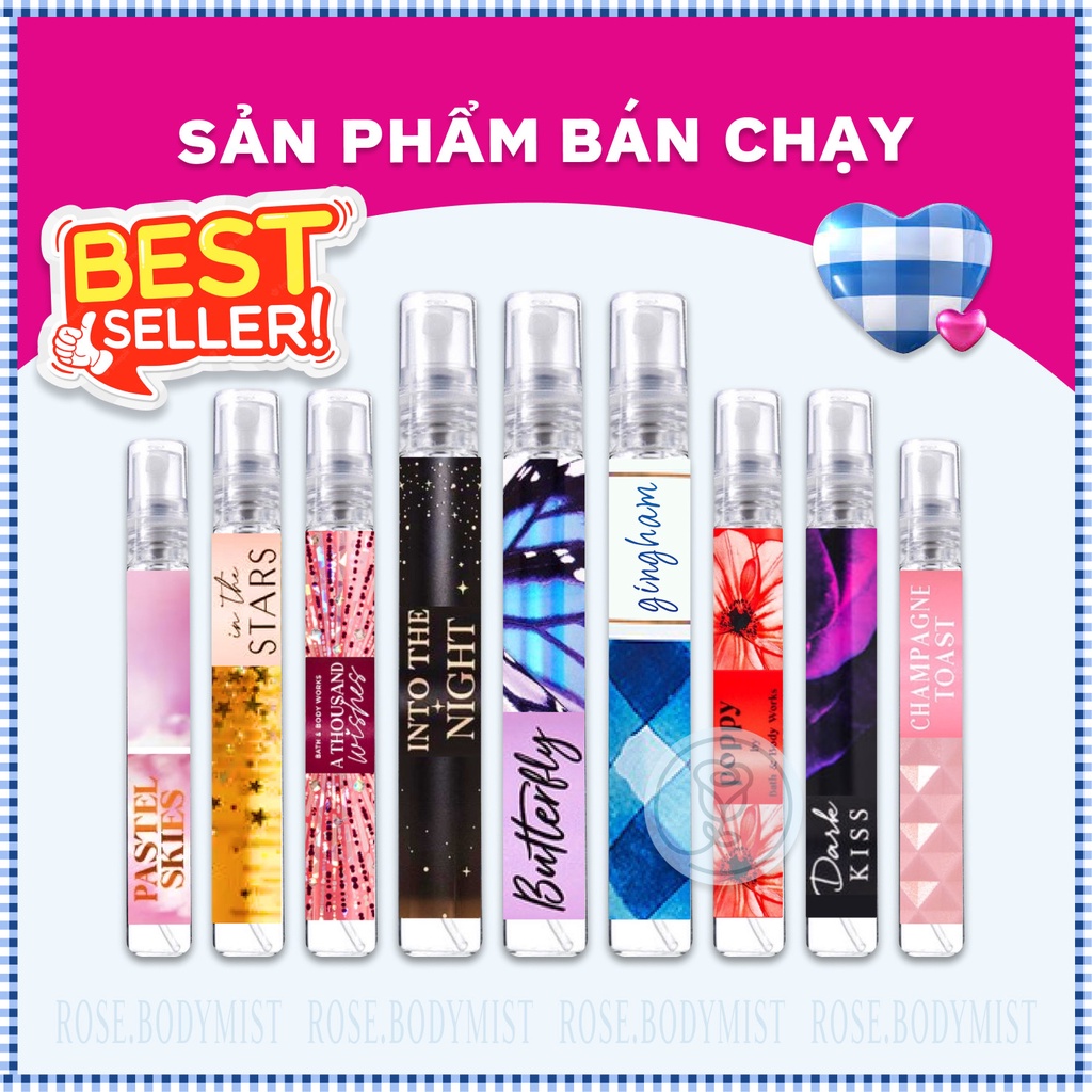 Body Mist Chiết 10ml Chính Hãng Bath and Body Works Mini Size Chai Thủy Tinh, Bill Mỹ Chọn Mùi