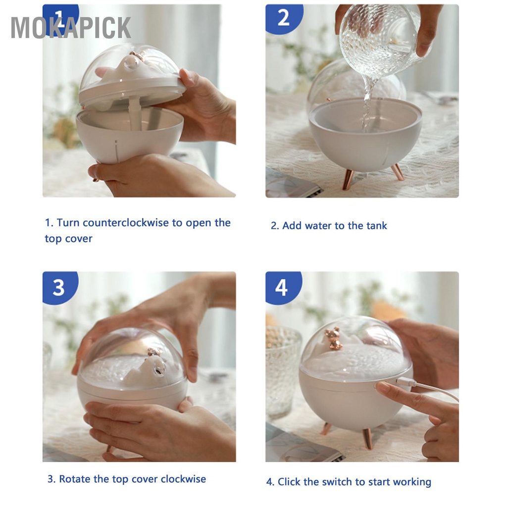 Mokapick Máy tạo độ ẩm không khí 260ml Space Bear được thiết kế ABS với đèn chiếu sáng ban đêm Sạc USB khuếch tán sương mù mini cho trẻ em ở nhà