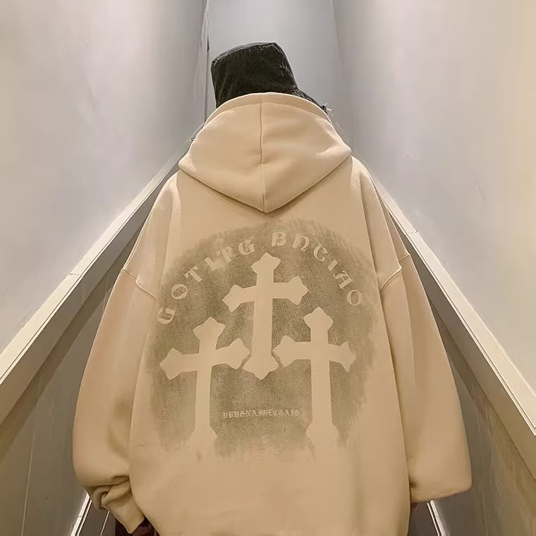 M-8XLáo khoác nam hoodie Tay Dài Dáng Rộng cotton In Chữ Thập Thời Trang Mỹ Thời Trang Unisex