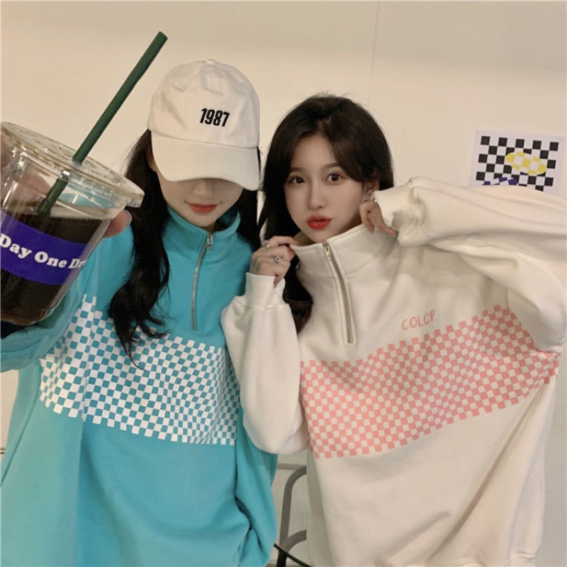 Áo Sweater Cổ Polo Dáng Rộng Họa Tiết Kẻ Sọc Thời Trang Xuân Thu 2022 Mới Cho Nữ