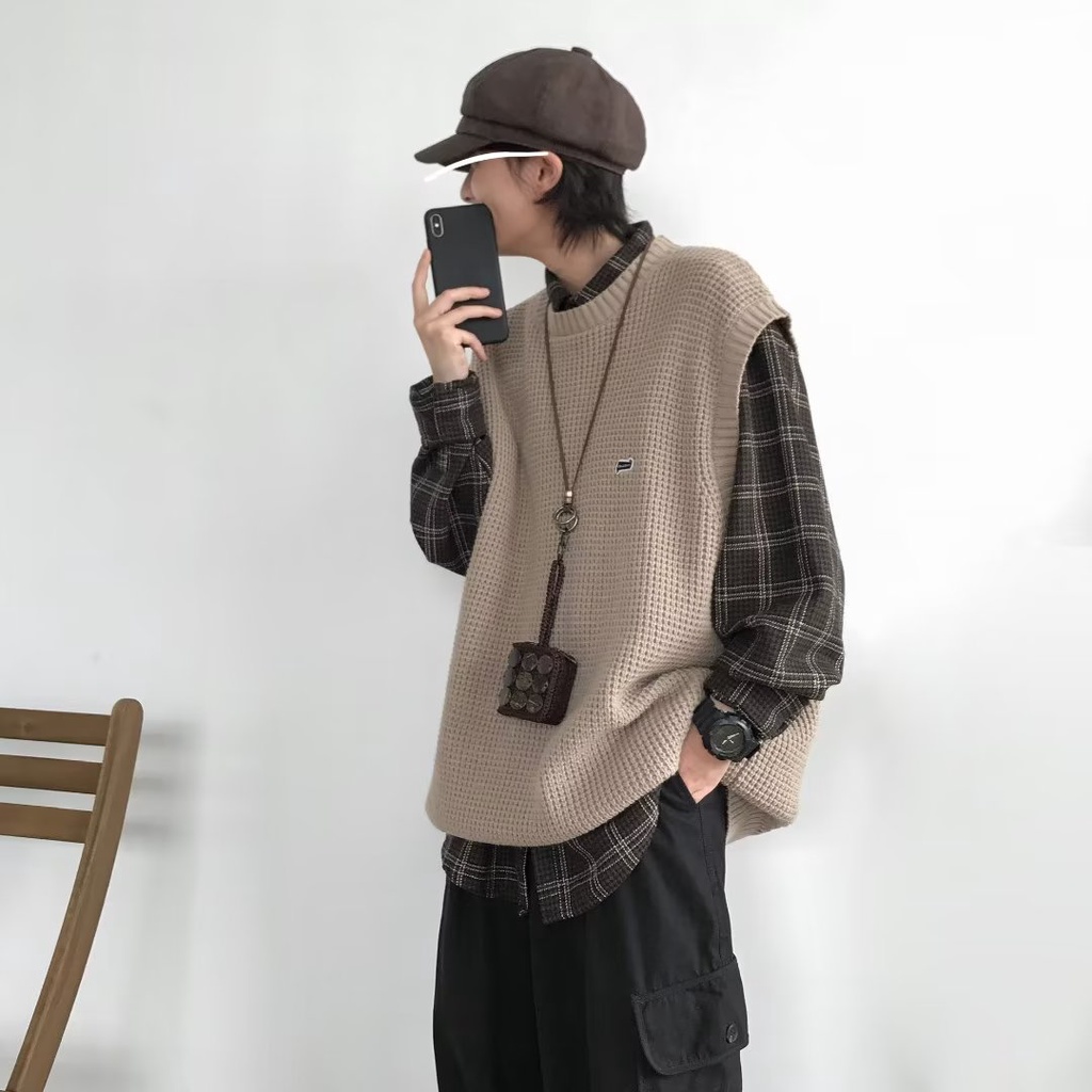 Áo Dệt Kim Sát Nách Cổ Tròn Kiểu Retro Hàn Quốc Thời Trang Xuân Thu Cho Các Cặp Đôi