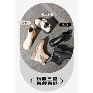 Bốt da Dusto gót thấp, cổ phối chun co giãn, đủ size