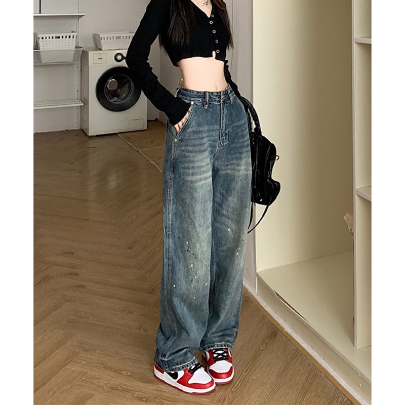 Quần Jeans Nữ Lưng Cao Ống Rộng Thời Trang
