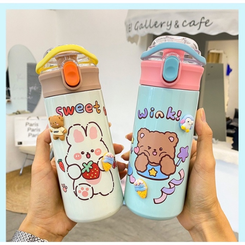 ⭐Hàng Có Sẵn⭐Bình Nước Giữ Nhiệt Một Lớp Bằng Thép Không Gỉ 304 500ml In Họa Tiết Hoạt Hình Dễ Thương