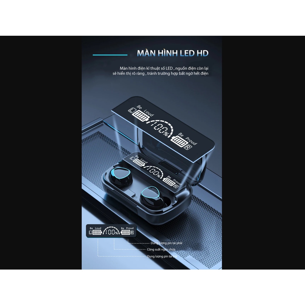 Tai nghe bluetooth SGC M10 Pin Trâu 3500mah, có đèn led hiển thị pin