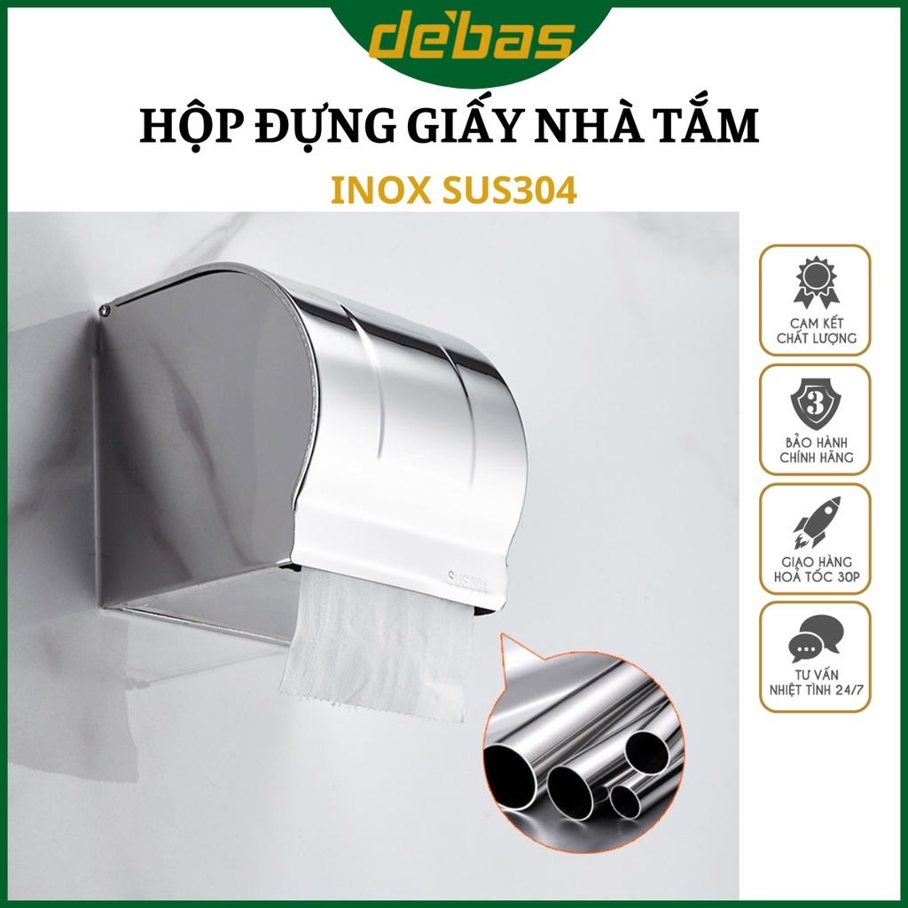 Hộp đựng giấy vệ sinh tròn cuộn nhỏ gắn tường inox sus304 lô giấy vệ sinh nhà tắm kín chống nước Debas K8