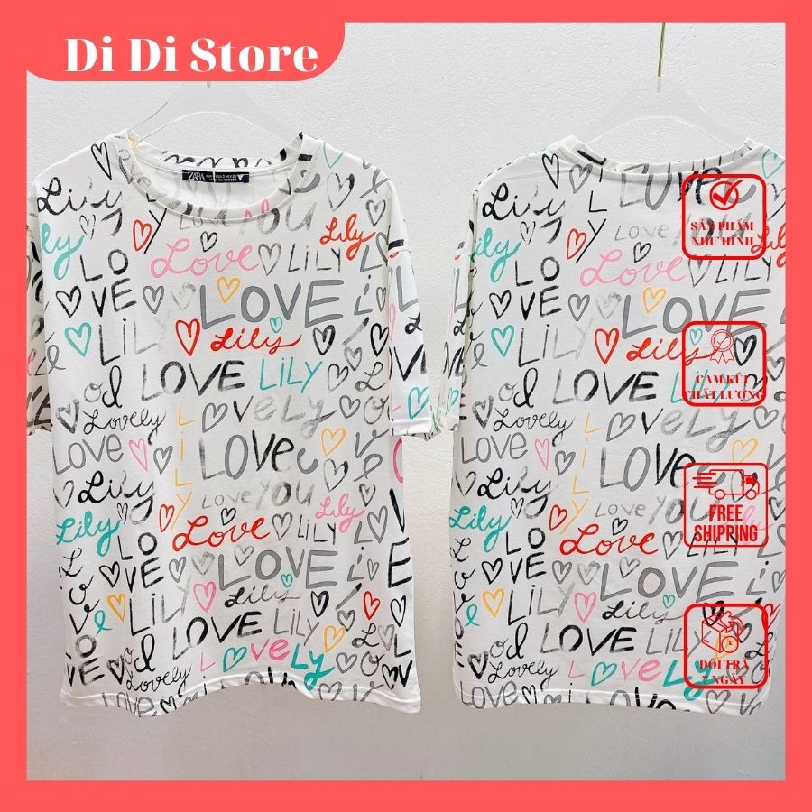 Áo thun 𝐙𝐚𝐫𝐚 in chữ love cực chất, vnxk, chất thun mát không nhàu